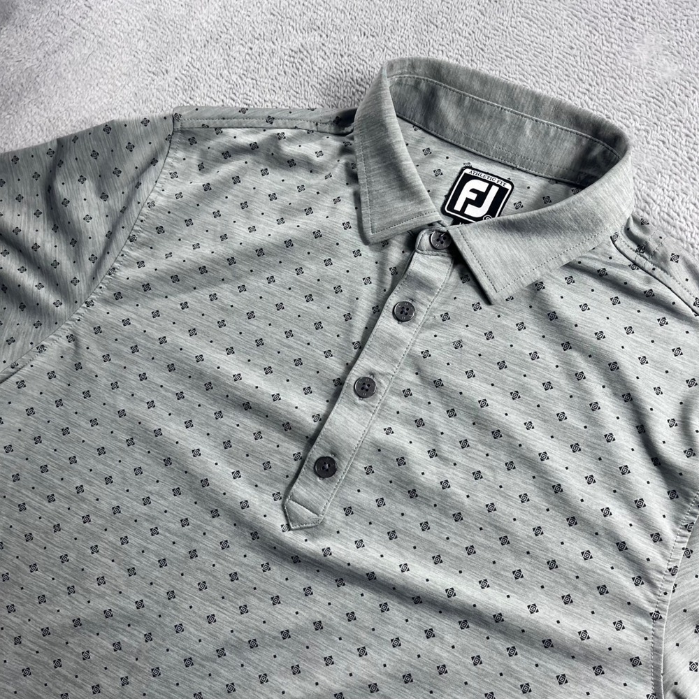 FootJoy Mens Athletic Fit Golf Polo Shirt Grey Geometric Print Short Sleeve S